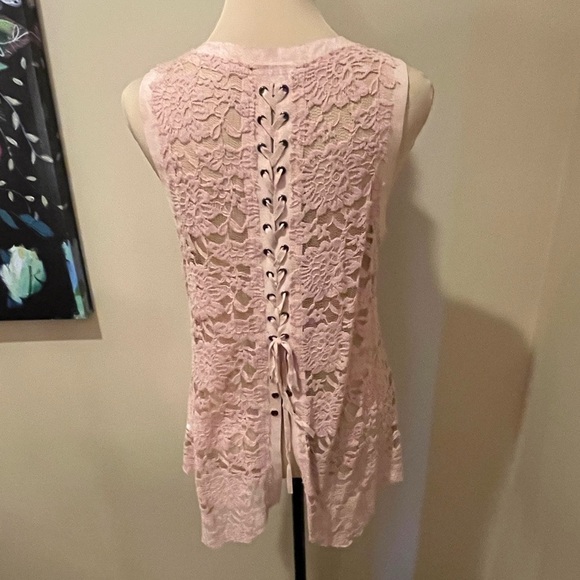 Voice Of California Blush Lace & Suede
Sleeveless Top with lace up back, small - Picture 2 of 7